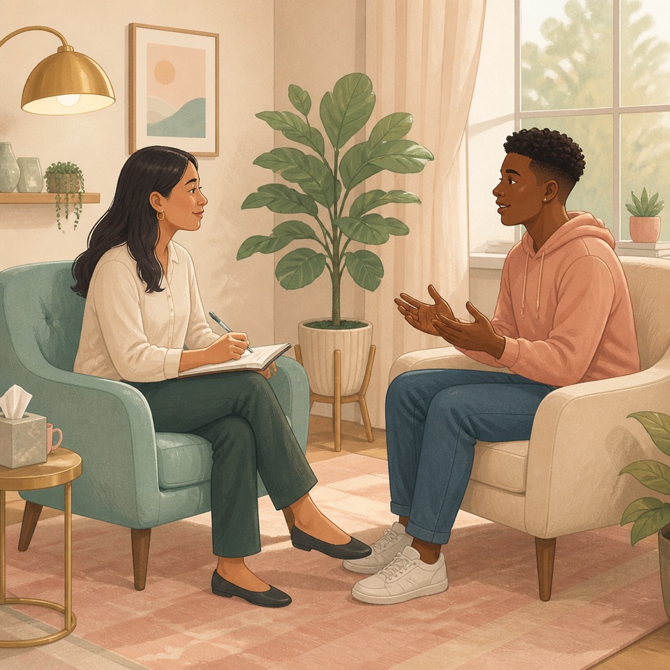 Sessão de psicologia em ambiente calmo e acolhedor