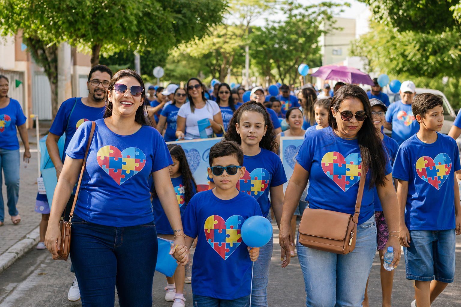 Famílias e voluntários na Caminhada pelo Autismo em Surubim.